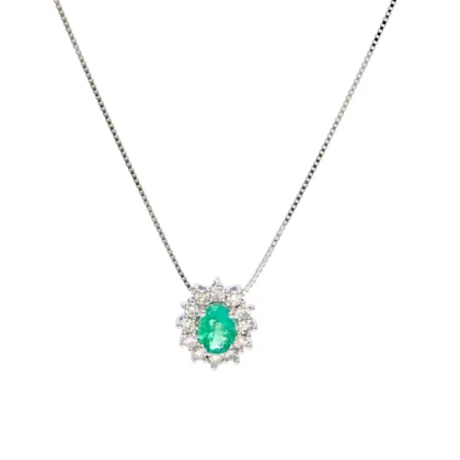 LELUNE Collana Oro Diamanti e Smeraldo